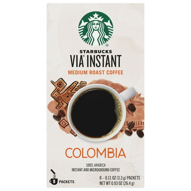 Starbucks VIA Colombia Medium Roast Instant Coffee Single Serve Packets, 8 Count