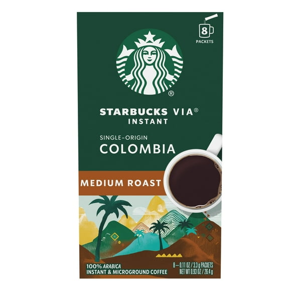 Starbucks VIA Instant Single-Origin Colombia, Instant Coffee, Medium Roast Coffee, 8 Packets
