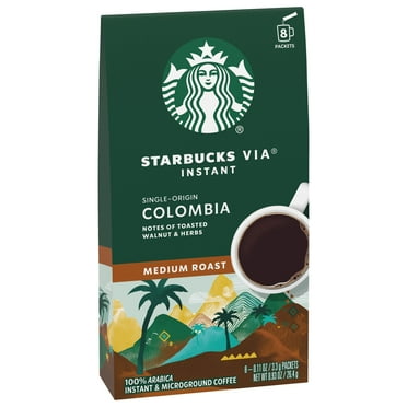 Starbucks VIA Colombia, Medium Roast Instant Coffee Packets, Single-Serve, 8 Count