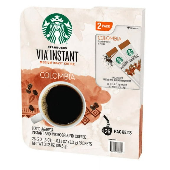 Starbucks VIA Instant Colombia Coffee, Medium Roast, 26-count