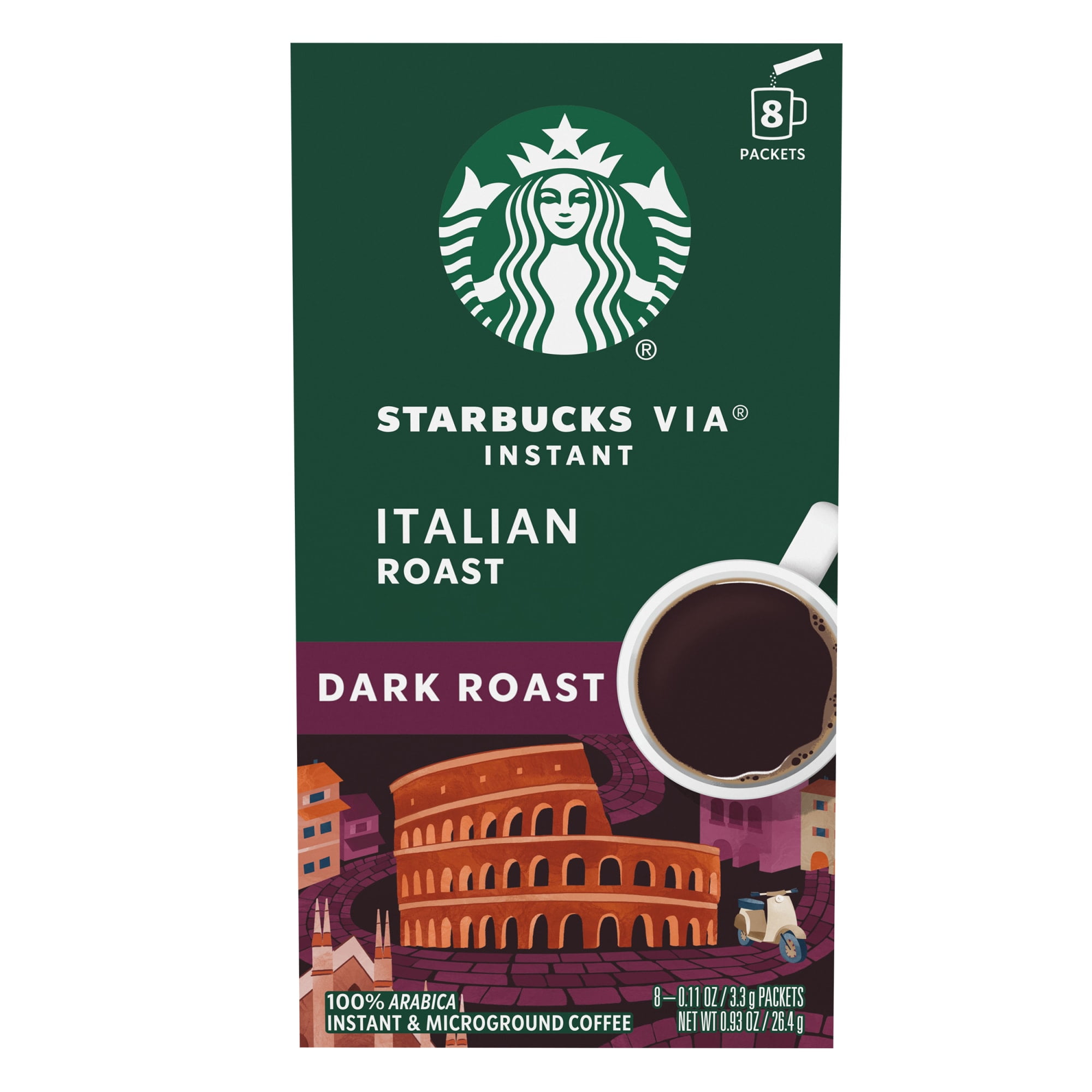 Starbucks Via Italian Roast, Dark Roast Instant Coffee, 8 Count