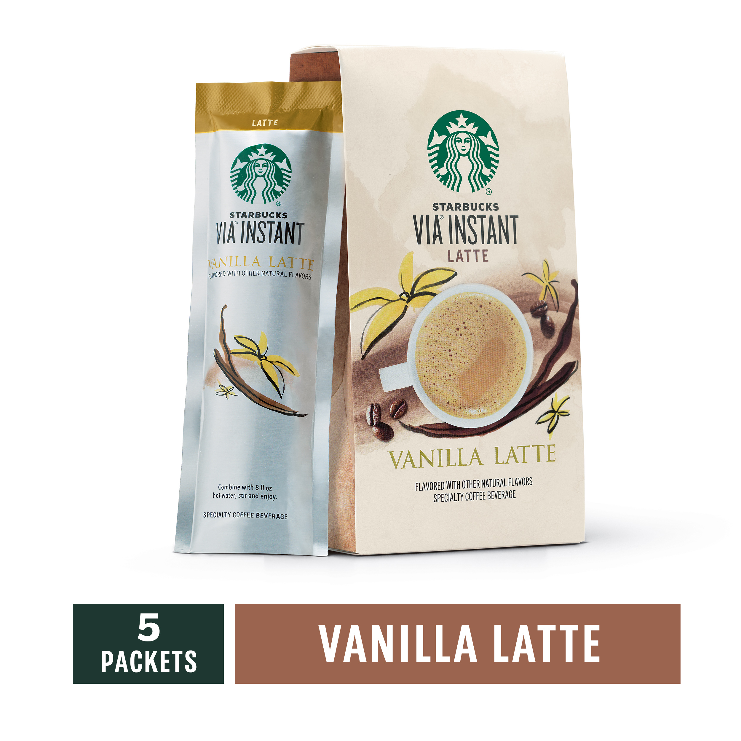 Starbucks VIA Vanilla Latte Instant Coffee Packets, Flavored Coffee, 100% Arabica, 5 Ct - image 1 of 7