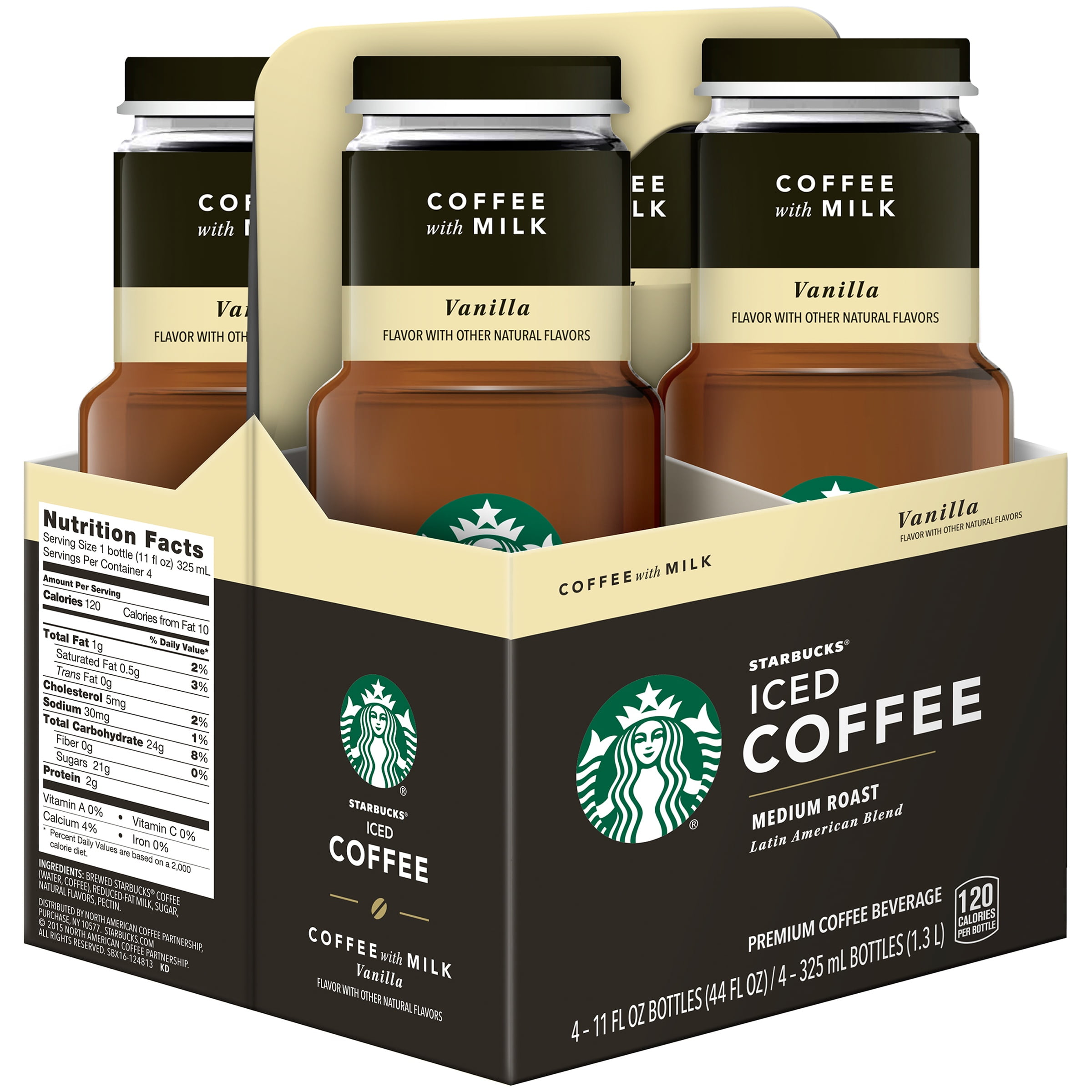 Starbucks Vanilla Medium Roast Iced Coffee with Milk Drink, 11 fl oz, 4 Bottles