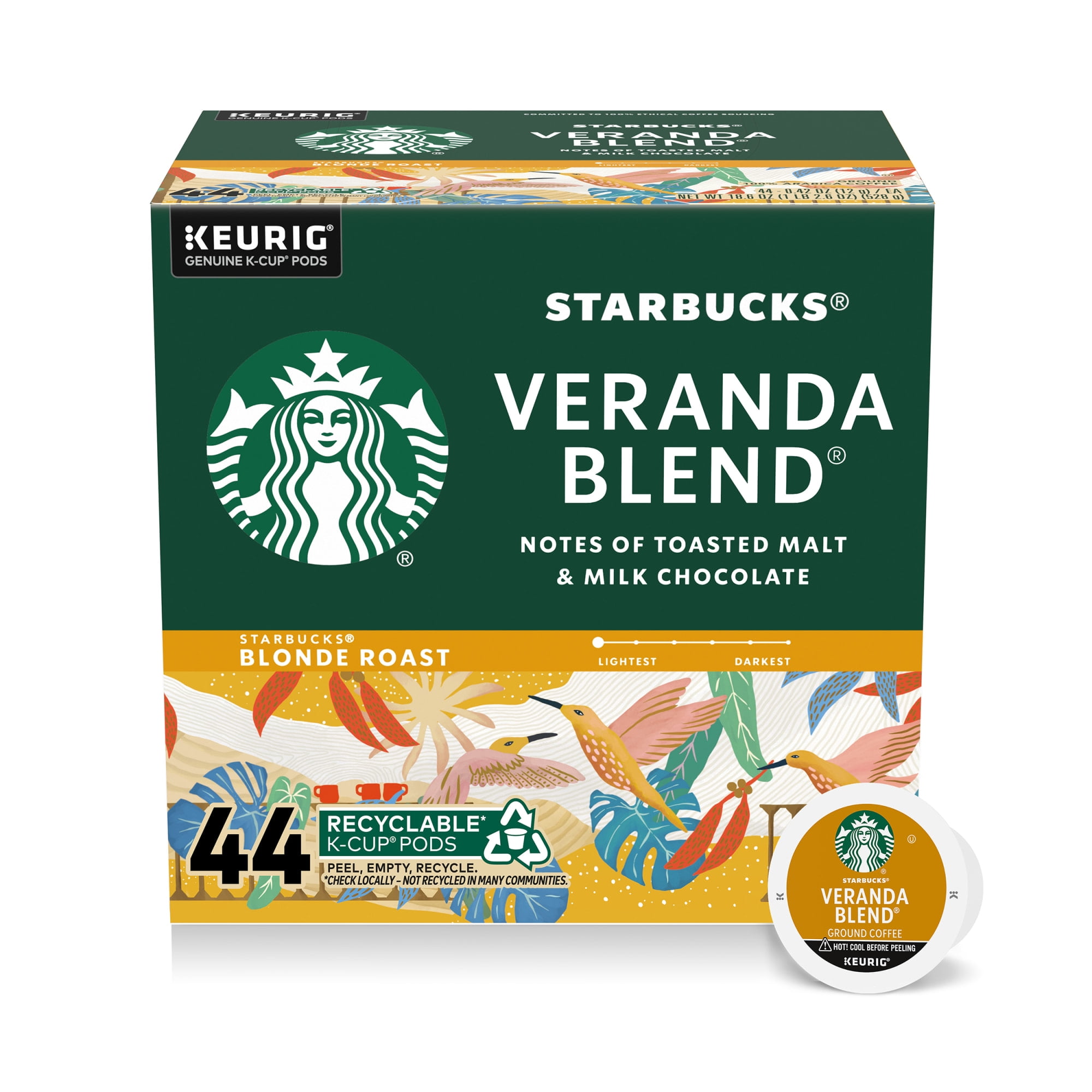 Starbucks Veranda Blend, Hot or Iced Coffee, Blonde Roast K-Cup Coffee Pods, 44 Count​