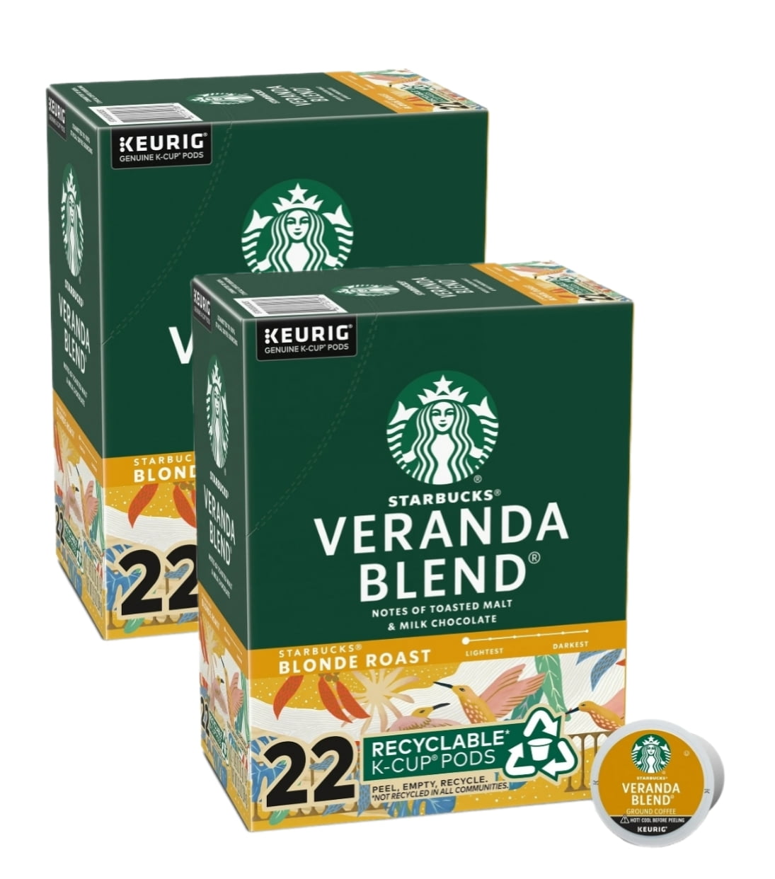 Starbucks Veranda Blend Light Roast Coffee K Cup Pods, 44 K Cups Total