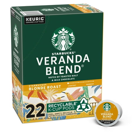 Starbucks Veranda Blend, Starbucks Blonde Roast Coffee, Keurig K-Cup Coffee Pods, 22 Count