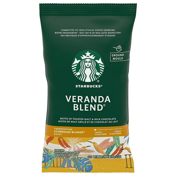 Starbucks Veranda Premium Blonde Ground Roast Coffee, 2.5 Oz, Box Of 18 Packets