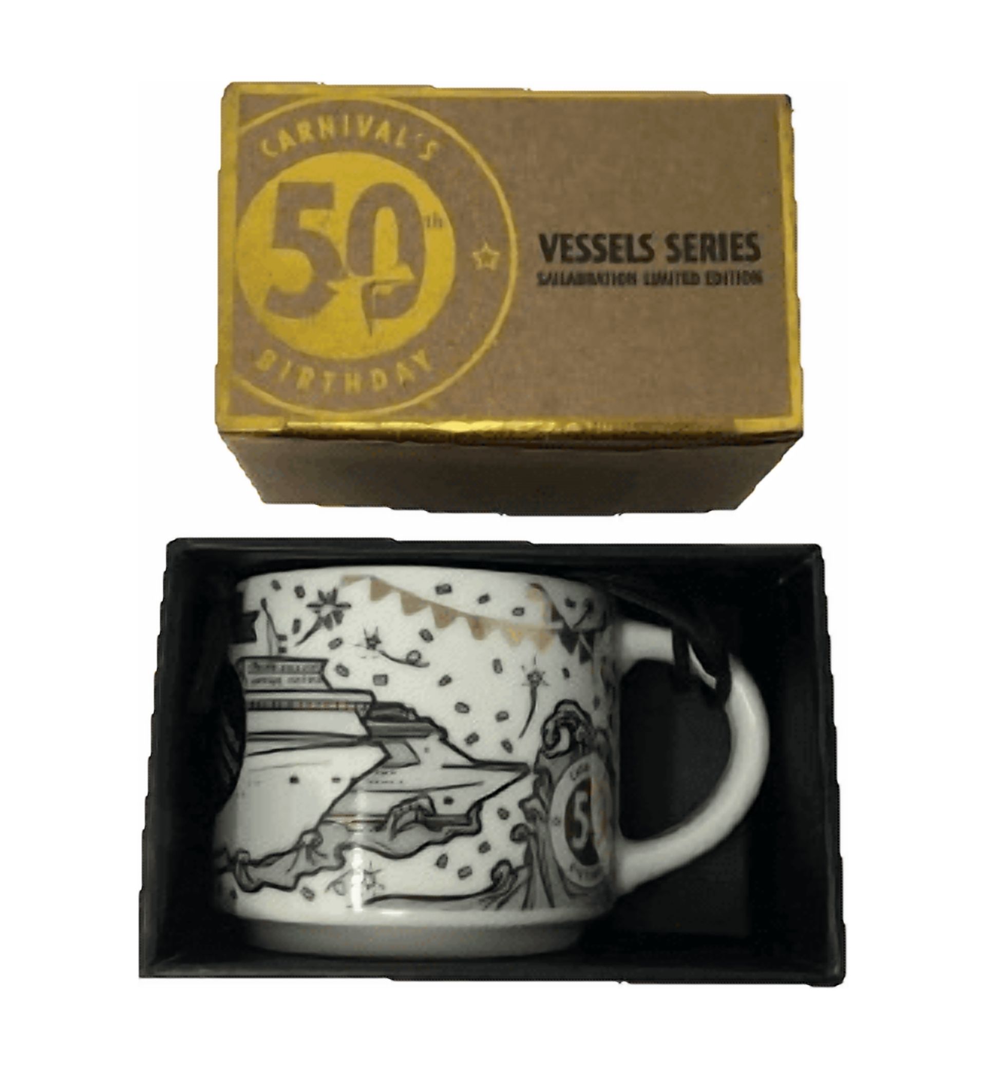 Starbucks Vessels Series 2oz Espresso Demitasse Mini Carnival Cruise Line 50th Anniversary Ceramic Mug