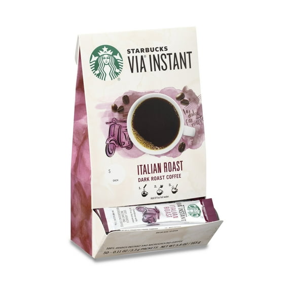 Starbucks Via Instant Coffee Dark Roast Packets  Italian Roast  1 Box (50 Packets)