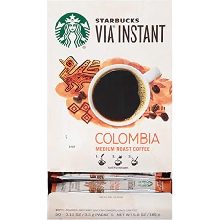 Starbucks Via Instant Colombia Medium Roast Packets Coffee (Pack Of 50)
