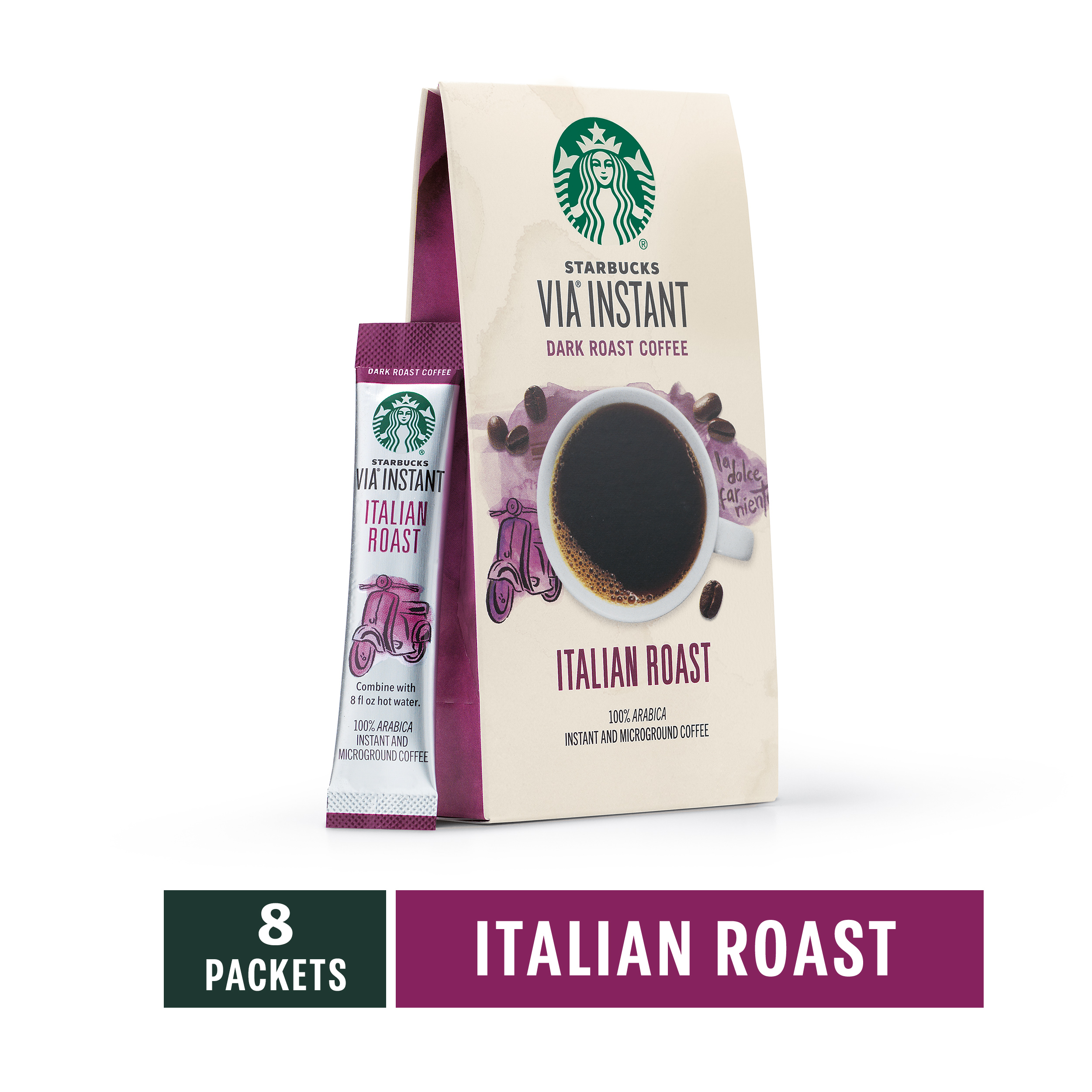 Starbucks Via Italian Roast, Dark Roast Instant Coffee Packets, 8 Count - image 1 of 7