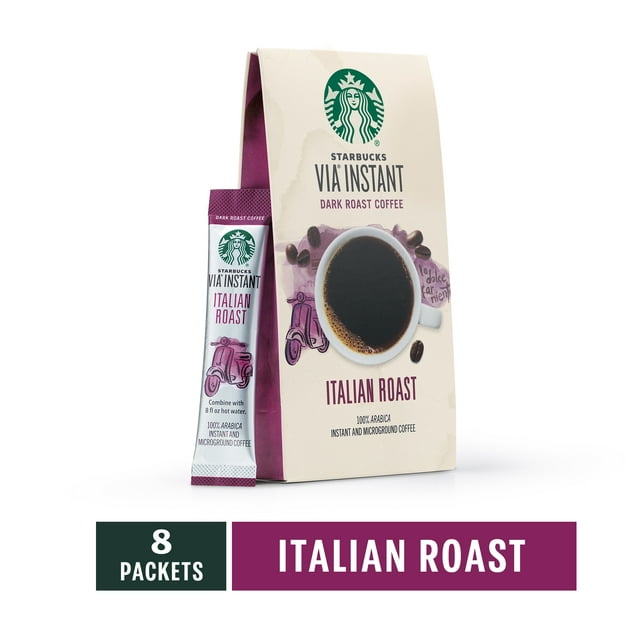 Starbucks Via Italian Roast, Dark Roast Instant Coffee Packets, 8 Count