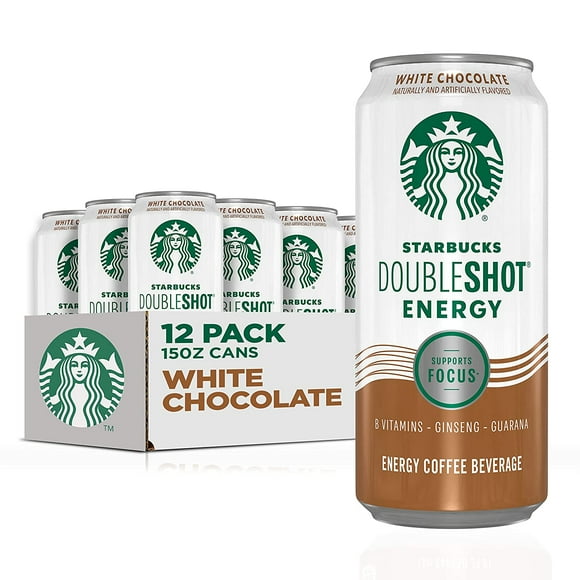 Starbucks White Chocolate Double Shot Energy, Strong Coffee Drink with 225 mg Caffeine, B vitamins, Guarana, and Ginseng, 15 fl oz, 12 Pack