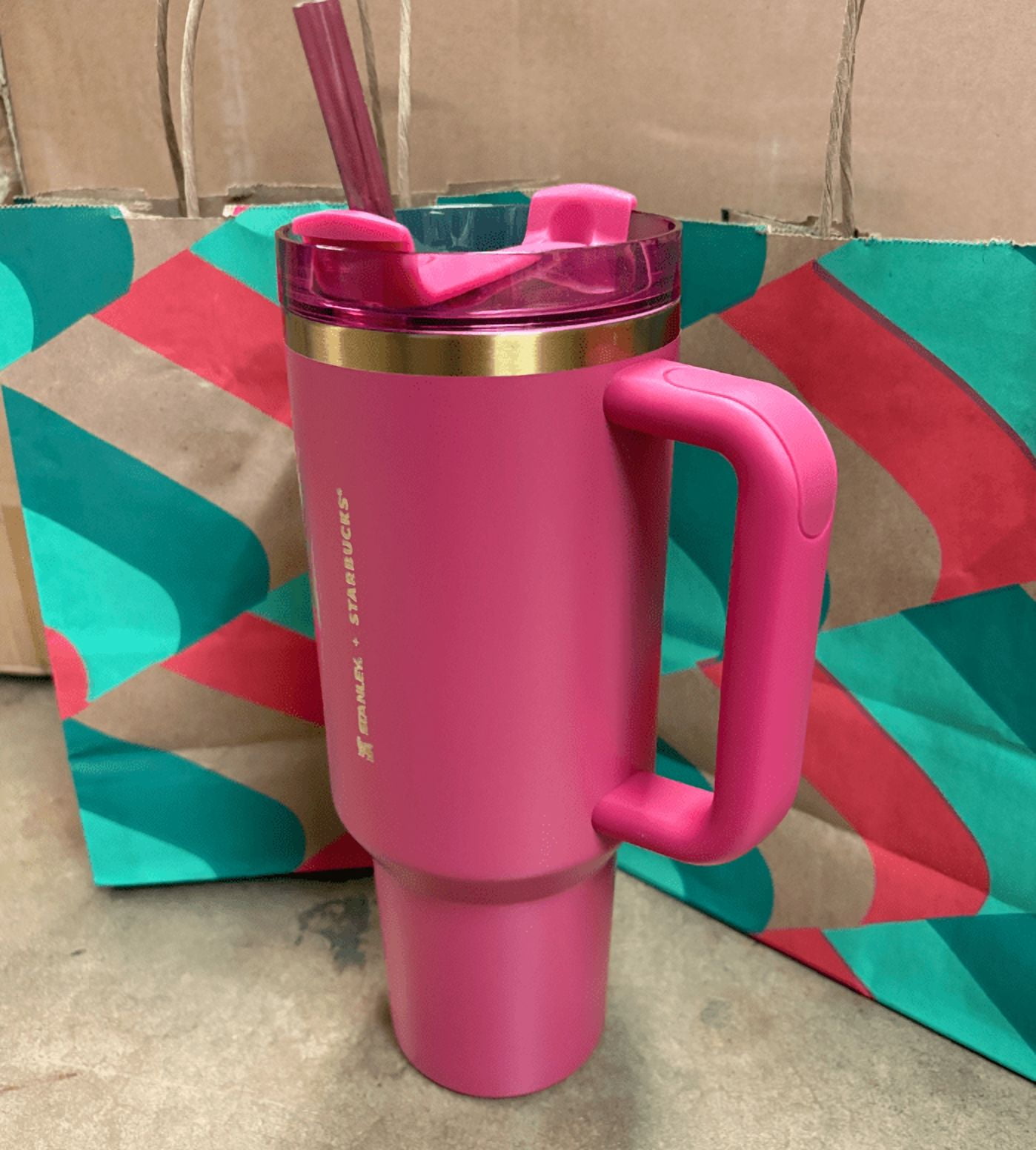Starbucks X Stanley 2024 Holiday Berry Pink Glitter with Gold