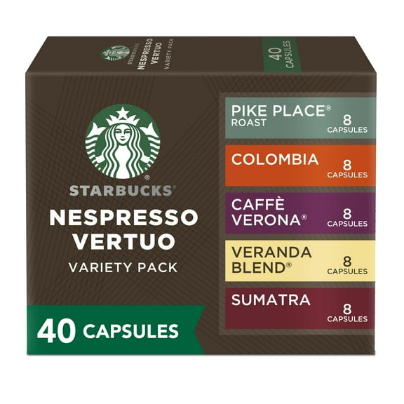 Starbucks by Nespresso Vertuo, Blonde, Medium, and Dark Roast Variety Pack Coffee, 40-count Coffee Pods, Brews 7.8 oz.