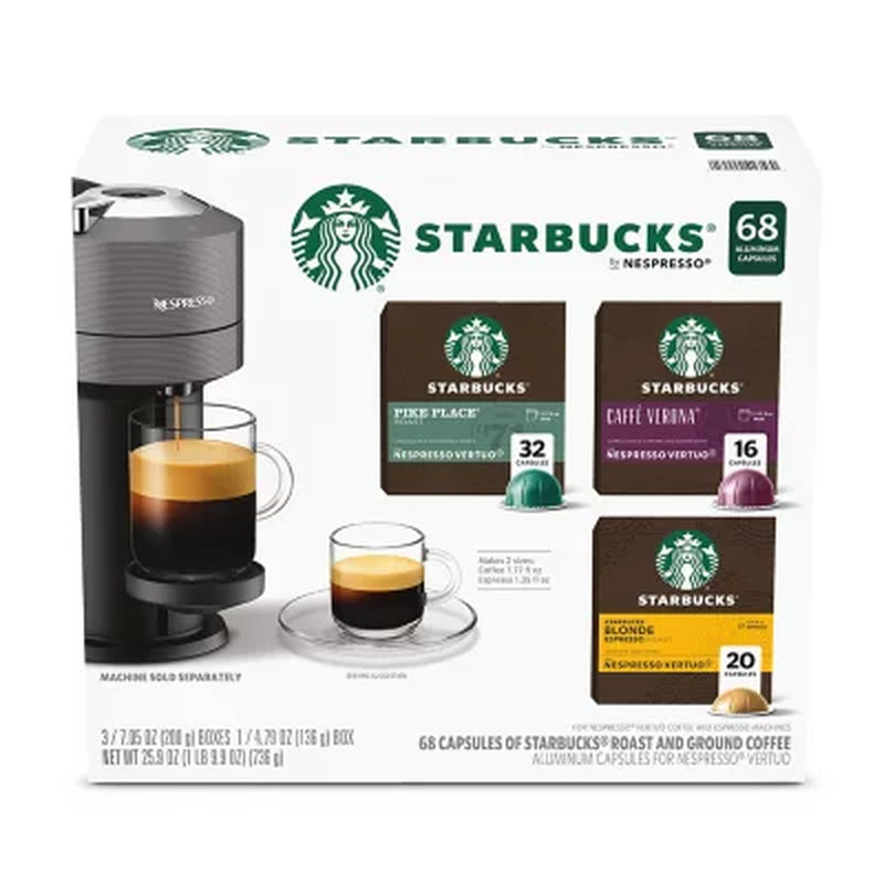 Starbucks by Nespresso Vertuo Coffee Pods, Variety Pack, 68 Ct
