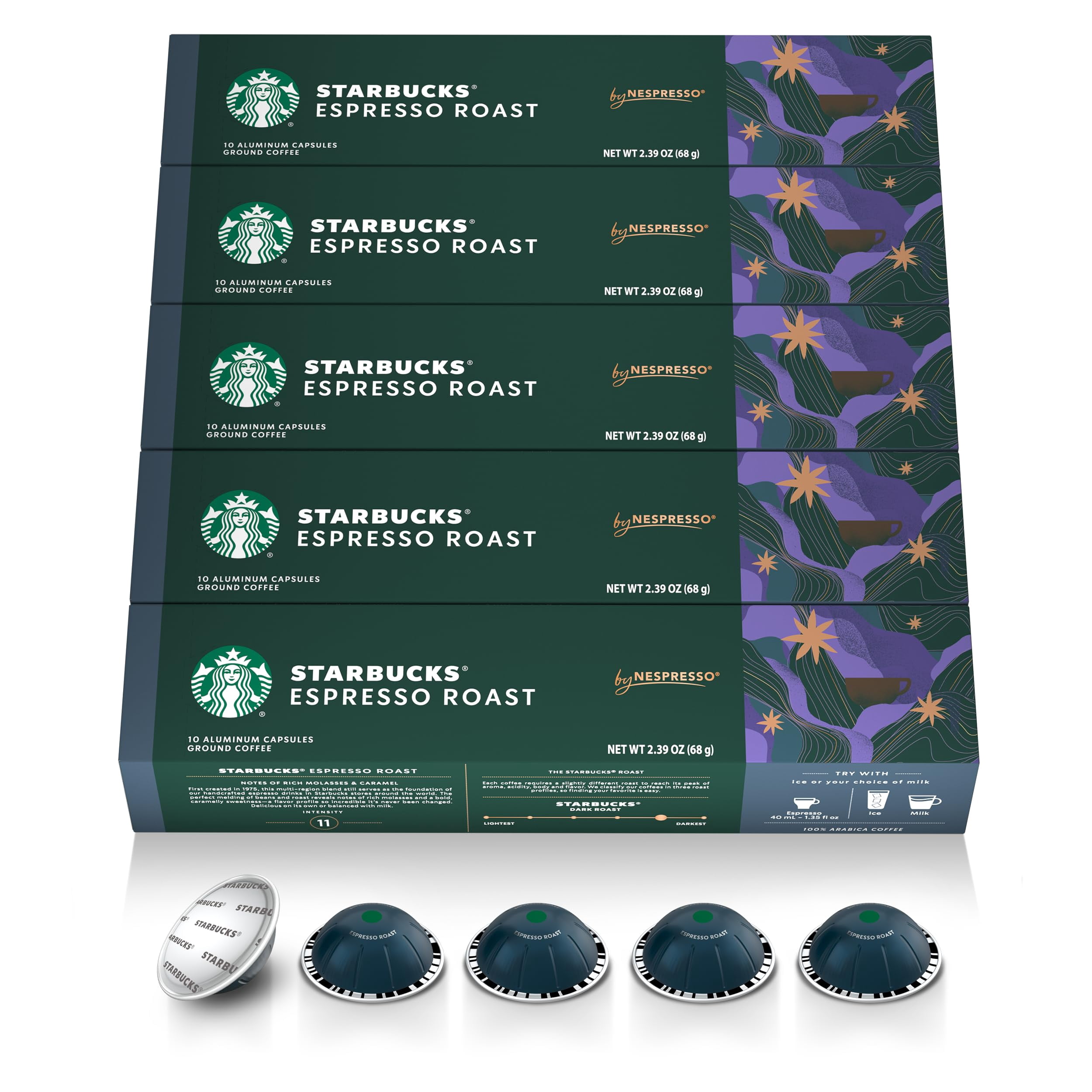 Starbucks by Nespresso Vertuo, Dark Roast Espresso, 50-count Espresso Pods, Brews 1.35 oz.