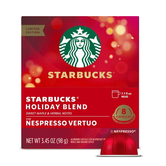 Starbucks Holiday Blend, Medium Roast Starbucks by Nespresso Vertuo Capsules, 8 Count