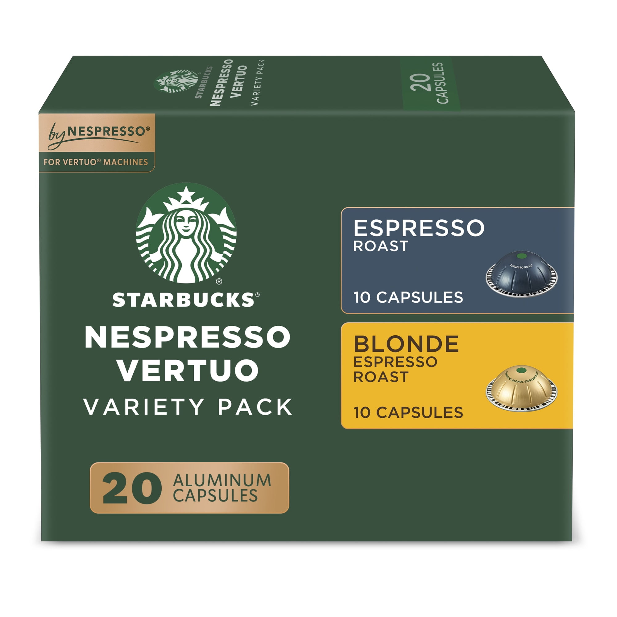Starbucks By Nespresso Vertuo Pods, Espresso Light and Dark Roast Coffee, 20 Count