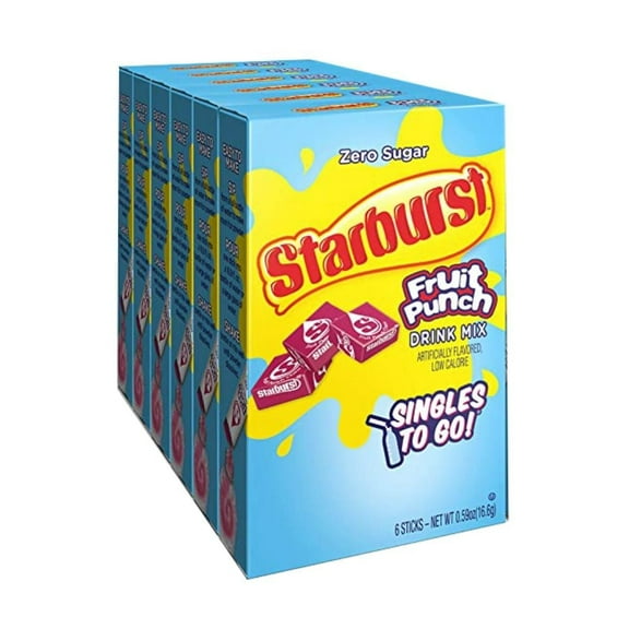 Starburst 6ct Fruit Punch Drink Mix, Sugar-Free On-The-Go Drink Mix, 0.59oz (16.4g), Pack of 6