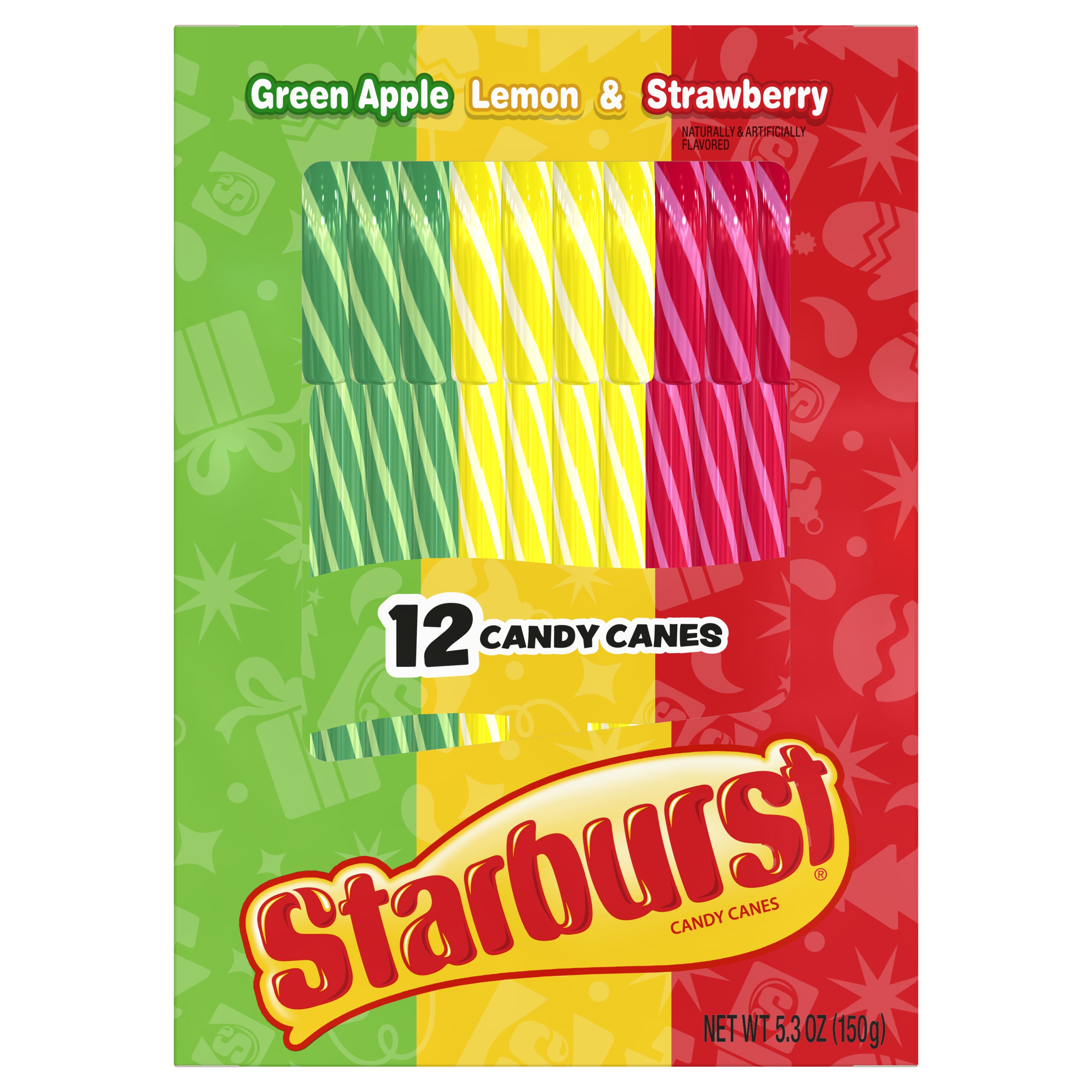 Starburst Assorted Fruit Flavors Christmas Candy Canes Stocking Stuffers, 5.3oz, 12 Count Box - image 1 of 7