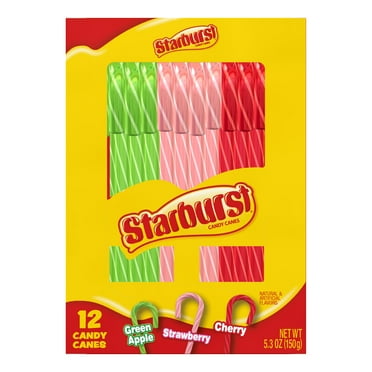 Starburst Assorted Fruit Flavors Christmas Candy Canes Stocking Stuffers, 5.3oz, 12 Count