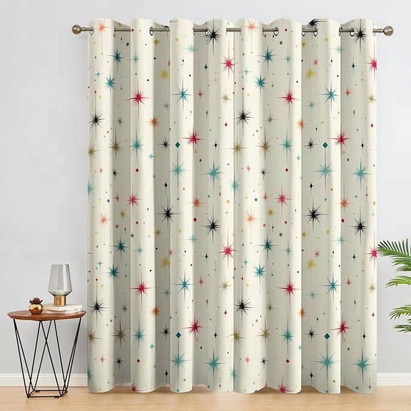 Starburst Blackout Curtains, Mid Century Modern Atomic Retro Curtains for Bedroom Living Room Kitchen Window, Starburst Home Decor Drapes 53"W x 96"L (Pack of 2)