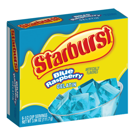 Starburst Blue Raspberry Gelatin Dessert Mix, Fat-free, 6 Servings, 3.94 oz Shelf-Stable Cardboard Box