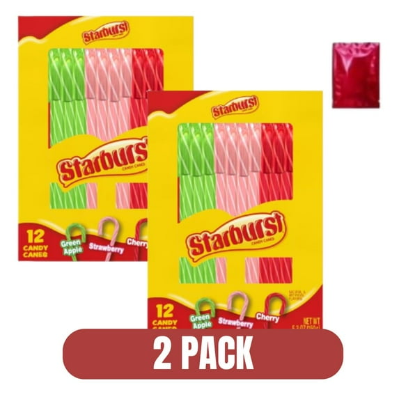Starburst Candy Canes 12-pc 2 Pack | Bonus LaPrima Morceau Bonbon | Fruity Gluten-Free Holiday Candy Canes | Kids Safe Christmas Treats & Stocking Stuffers