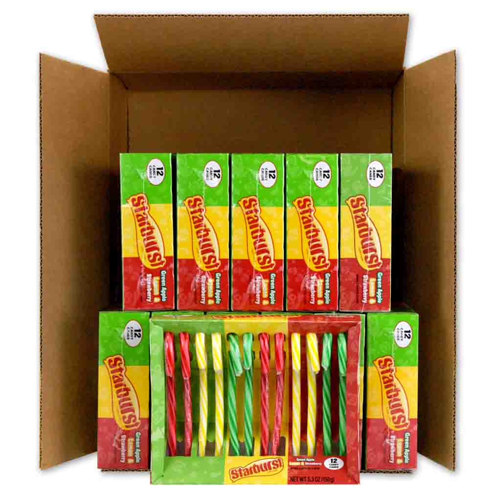 Starburst Candy Canes Green Apple, Lemon, and Strawberry 12 Count Boxes