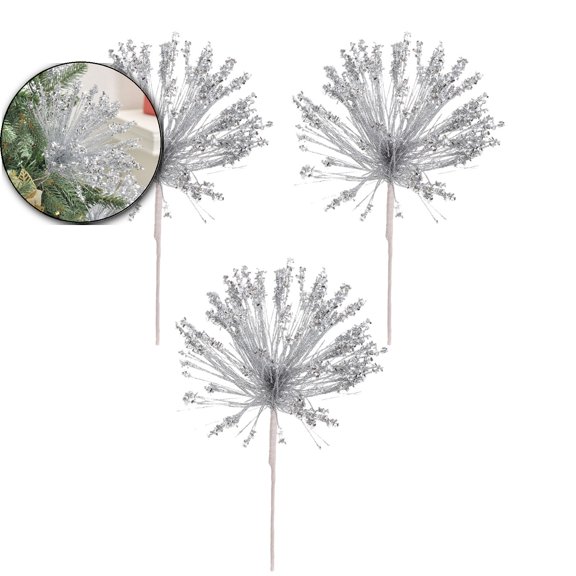 Starburst Christmas Tree Picks Glitter, 3 Pack Christmas Tree Ornaments, Christmas Tassel Branch, Christmas Star Tree Filler Table Centerpieces for DIY Wreath Crafts