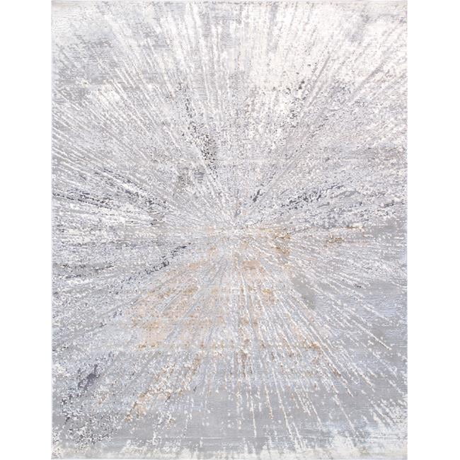 Gray and White Synthetic Rectangular 6' x 9' Starburst Rug