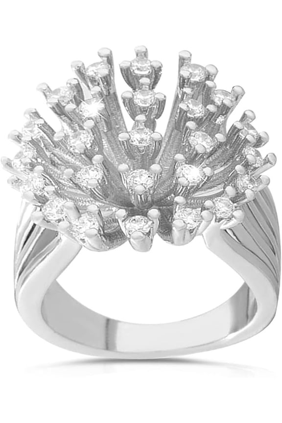 Starburst Dandelion Diamond Ring, Floral Cluster Diamond Engagement Ring, Scattered Diamond Ring, Multi Split Shank Ring, 925 Sterling Silver, 2.3 Ct Simulated Diamond, 925 Sterling Silver