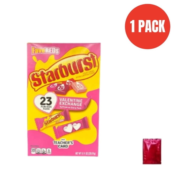 Starburst FaveREDS Valentine Exchange Candy, 23 Fun Size Packs with To/From, Includes Teachers Card, Net Wt 8.11 oz + BONUS LaPrima Morceau Bonbon