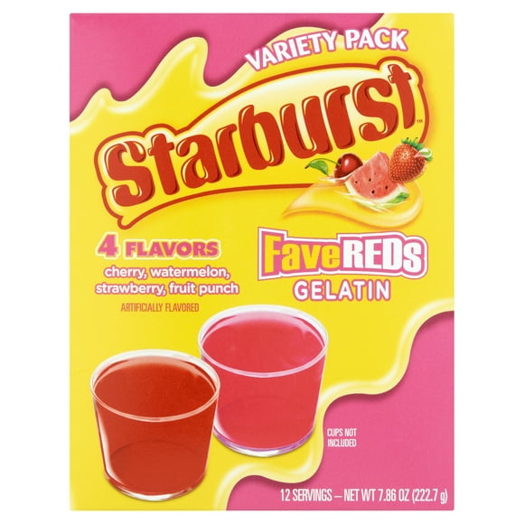 Starburst FaveReds Variety Gelatin Mix, 12 Servings, 7.86 oz Shelf-Stable Cardboard Box