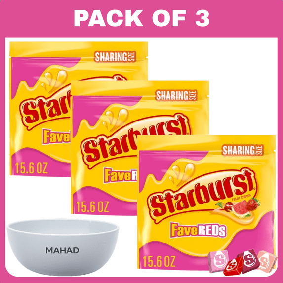 Starburst Favereds Fruit Chews Chewy Candy, Sharing Size - 15.6 oz Bag-3 pack -with Bowl