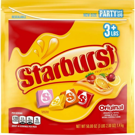 Starburst Fruit Chews Party Size Bag - Strawberry, Lemon, Orange, Cherry - Individually Wrapped, Resealable Zipper - 3.12 lb - 1 Each | Bundle of 2 Each