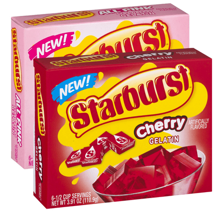 Starburst Gelatin All Pink Strawberry and Cherry Flavor Gluten Sugar and Fat Free Great for Snacks Picnics Gatherings Halloween Treats and Holiday Dessert 6 count 2 Boxes 12 Total Servings