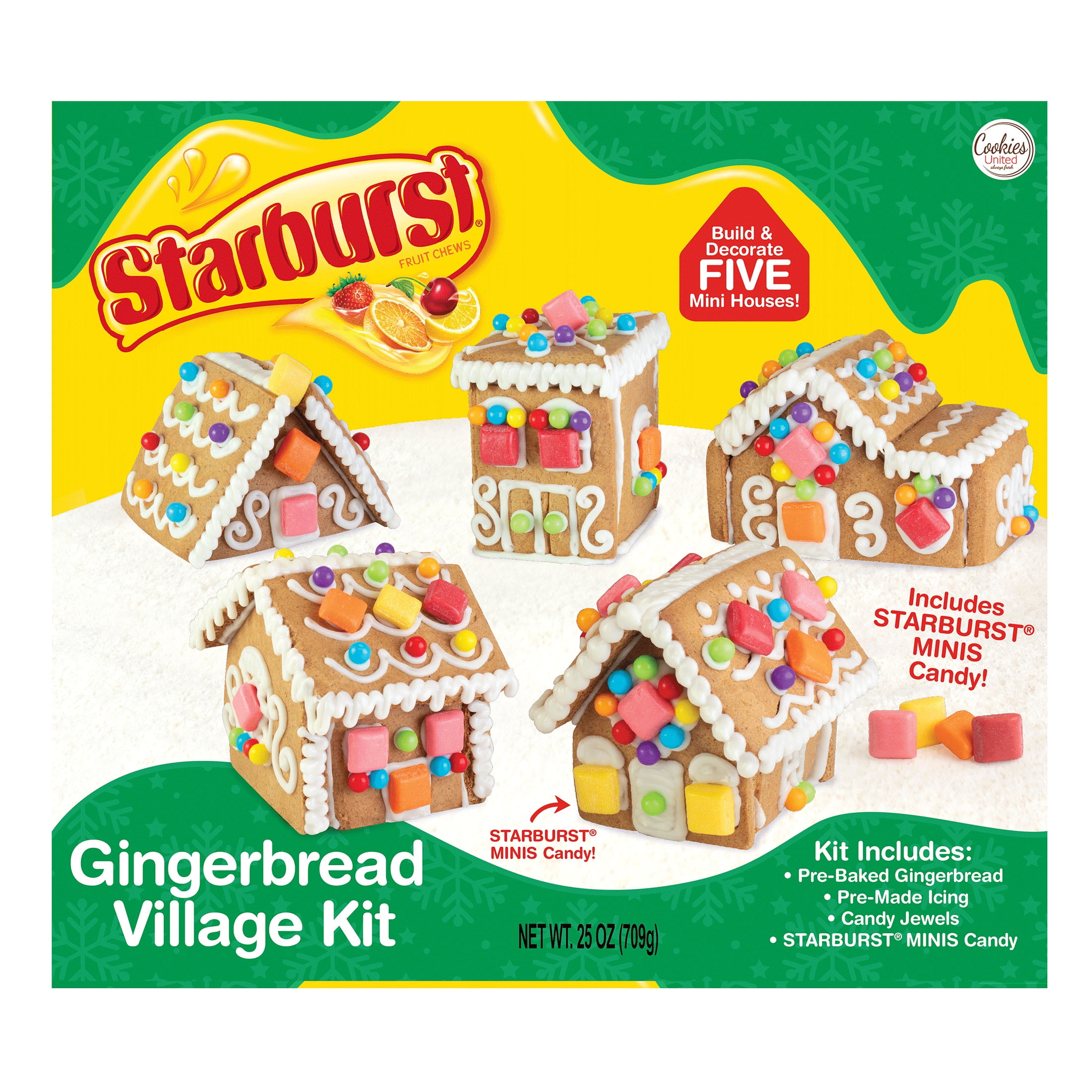 DIY Gingerbread Village Kit with Starburst Candies, Contains Wheat, Eggs, Soy, Milk, 25oz