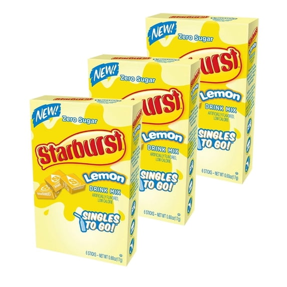 Starburst Lemon Singles To Go Drink Mix, 0.59 oz, 6 CT (Pack-3)