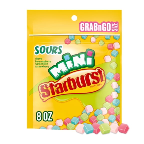 Starburst Minis Sours Fruit Chews, Grab N Go - 8.0 oz Resealable Bag