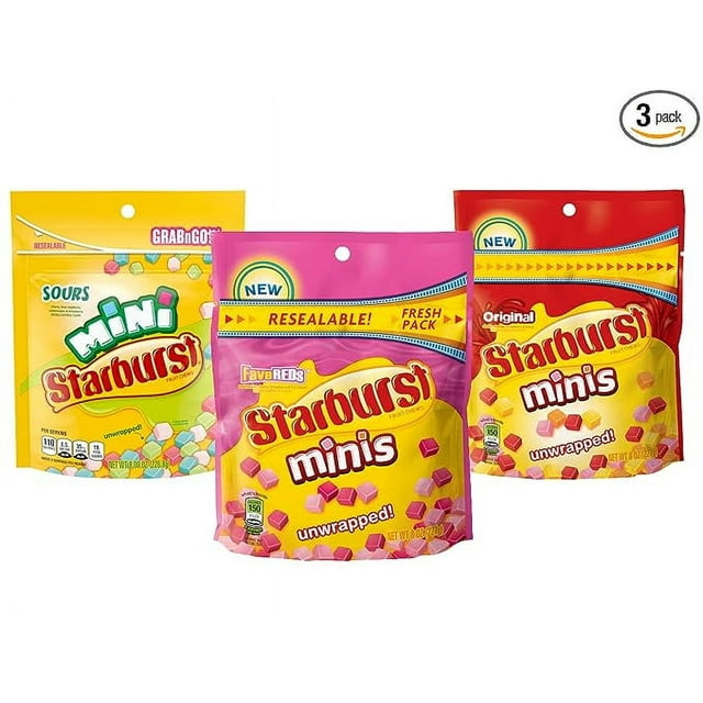 Starburst Minis Stand Up Pouch Fruit Chews Original, Sours, and Fave Reds Bundled by Louisiana