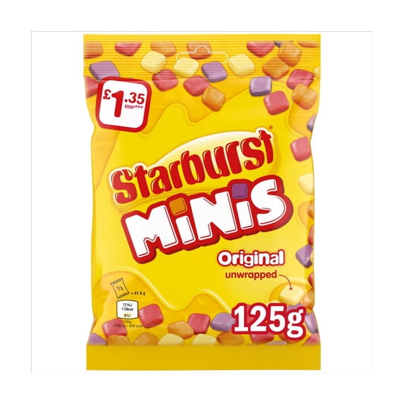 Starburst Minis Vegan Chewy Sweets Fruit Flavoured Treat Bag 125g (pack of 12)
