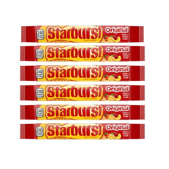 Starburst Original Fruit Chews Gummy Candy, Full Size - 2.07 oz (Pack of 6)