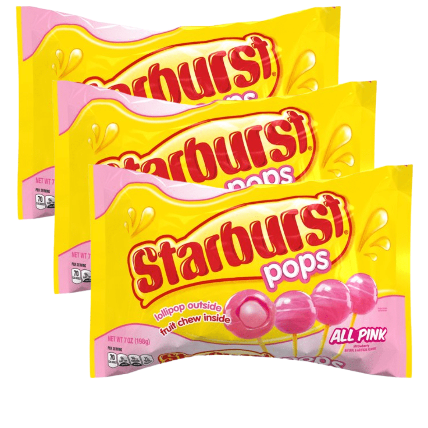 Starburst Pops All Pink Candy Lollipops 8 oz, Hard Shell Sucker Candy with Fruit Chew Inside