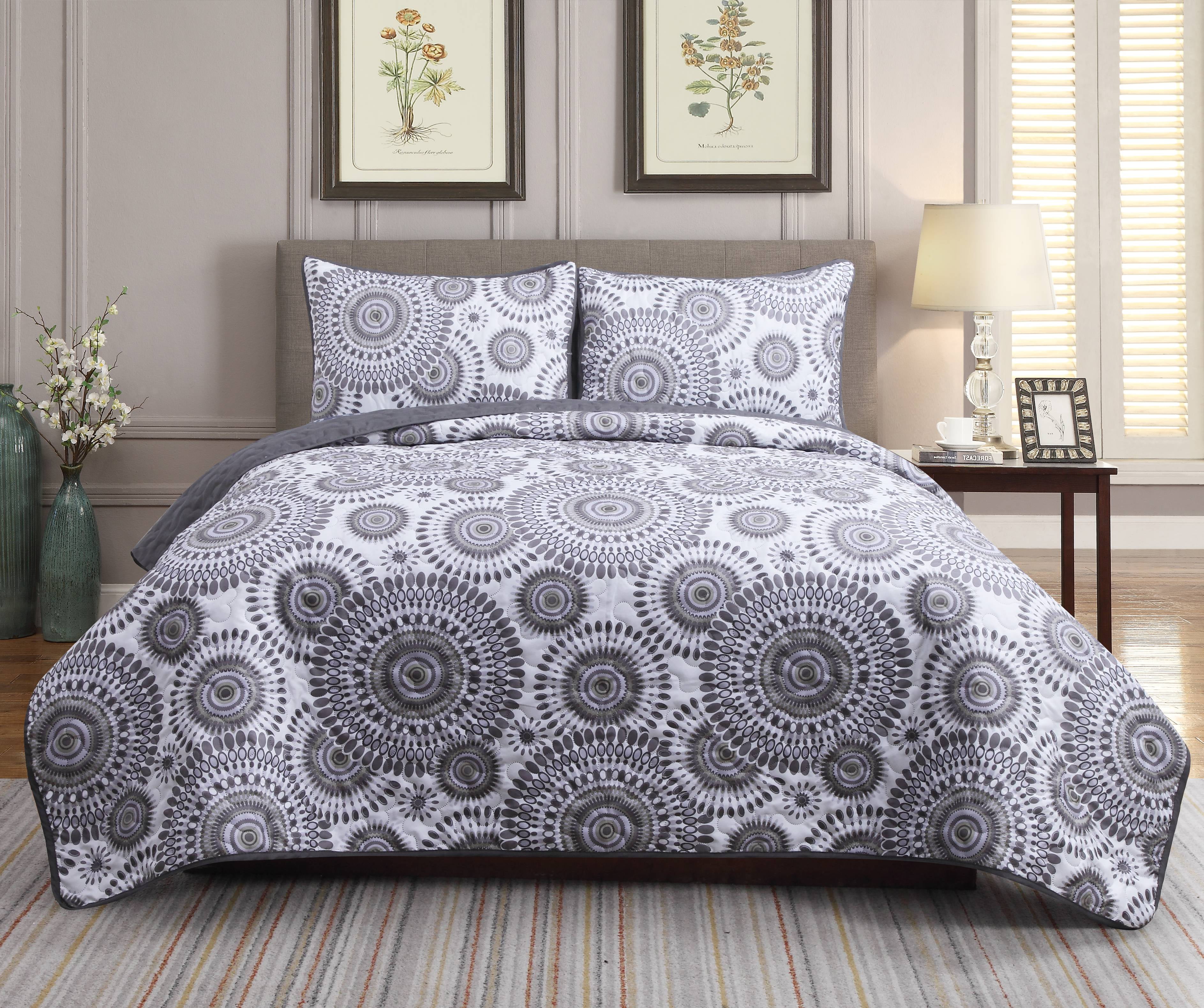 Starburst Reversible 3-piece Quilt Set Pale Gray Twin