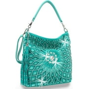 Starburst Rhinestone Hobo Bag with Shoulder Strap Turquoise
