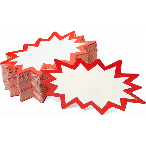 Starburst Signs with Stickers 100pcs | Sale Price Tags for Garage Sale, Estate Sale, Yard Sale, Retail Supplies. 50pcs Price Sign Cards & 50pcs Strong Sticker Dots. 3x5 inch (White)