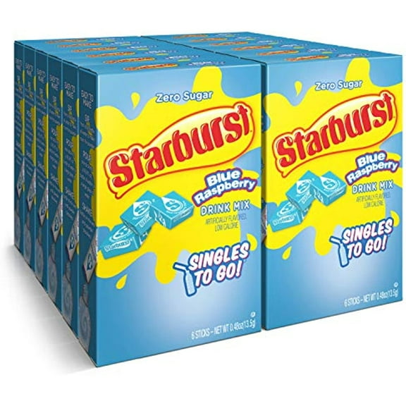 Starburst Singles To Go Powdered Drink Mix, Blue Raspberry, Pack Of 12 (12 Boxes With 6 Packets Each - 72 Total Servings), Sugar-Free Drink Powder, Just Add Water, 0.90 Pound, 6 Count (Pack Of 12)