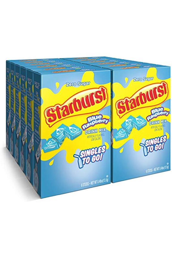 Singles To Go Powdered Drink Mix, Blue Raspberry, Pack Of 12 (12 Boxes With 6 Packets Each - 72 Total Servings), Sugar-Free Drink Powder, Just Add Water, 0.90 Pound, 6 Count (Pack Of 12)